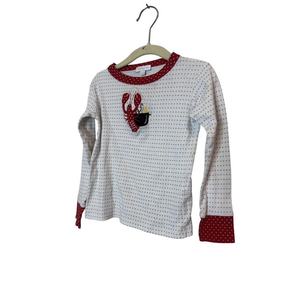 Magnolia Baby Shirt Kids 4 White Polka Dot Lobster Applique Long Sleeve Tee